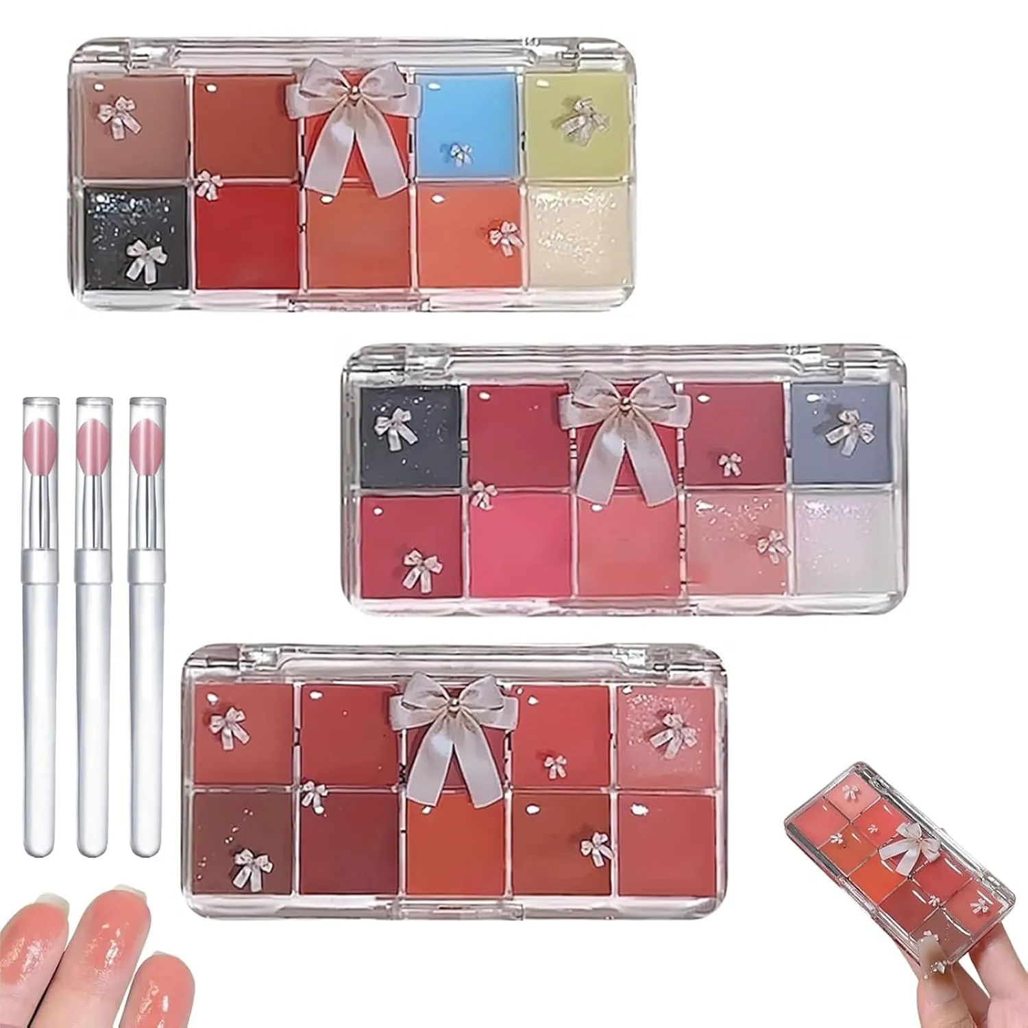 Jelly Lip Gloss Palette,10 Colors Jelly Lip Cream Palette,Transparent Nude Lipstick Palette,Jelly Lip Gloss Set,Moisturizing Lipstick Makeup Kit Long-Lasting,Not Easy to Stick to the Cup (3 MIX, 1)