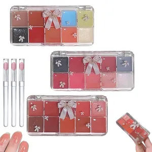 Jelly Lip Gloss Palette,10 Colors Jelly Lip Cream Palette,Transparent Nude Lipstick Palette,Jelly Lip Gloss Set,Moisturizing Lipstick Makeup Kit Long-Lasting,Not Easy to Stick to the Cup (3 MIX, 1)