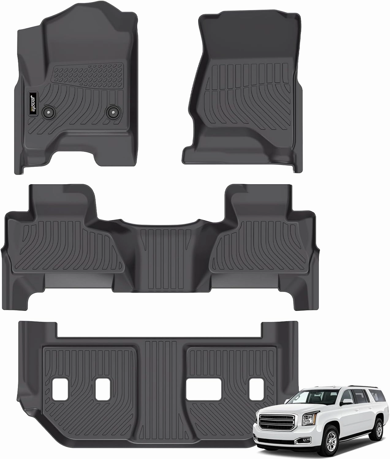 Jenofa-Floor Mats for Chevy Suburban/GMC Yukon XL 2015-2020 Bench Seat Floor Liner Waterproof All Weather Car Mats Custom Fit Chevrolet Suburban Durable TPE Rubber Mat for Yukon XL Accessories Black