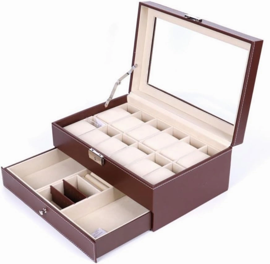 Jewelry Box Double Layer 12-position Watch Jewelry Box Transparent 12-position Watch Box Jewelry Box Jewelry Storage Box Jewelery Box(Black)