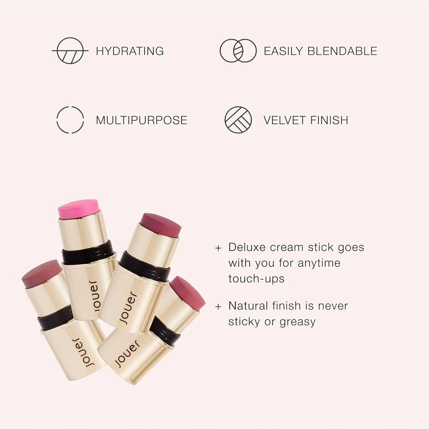 Jouer Blush & Bloom Cheek   Lipstick, Be Loud - Hydrating Cream Blush Stick for Cheek and Lip Tint - Moisturizing Rose Hip and Squalane Oil Formula