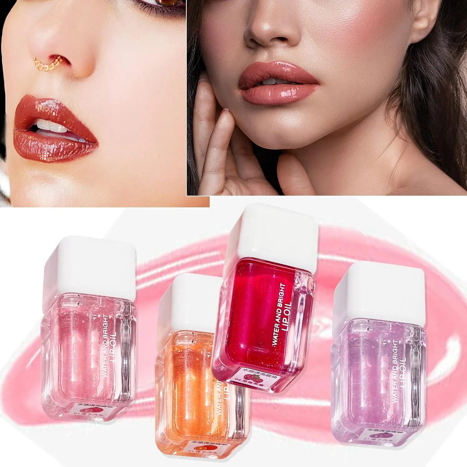 JOYO Tint Lip Glosses for Women Transparent Lip Oil Waterproof Cosmetics Long Lasting Shine Tinted Makeup Stuff Hydrating Lipstick (Strawberry jam, A)