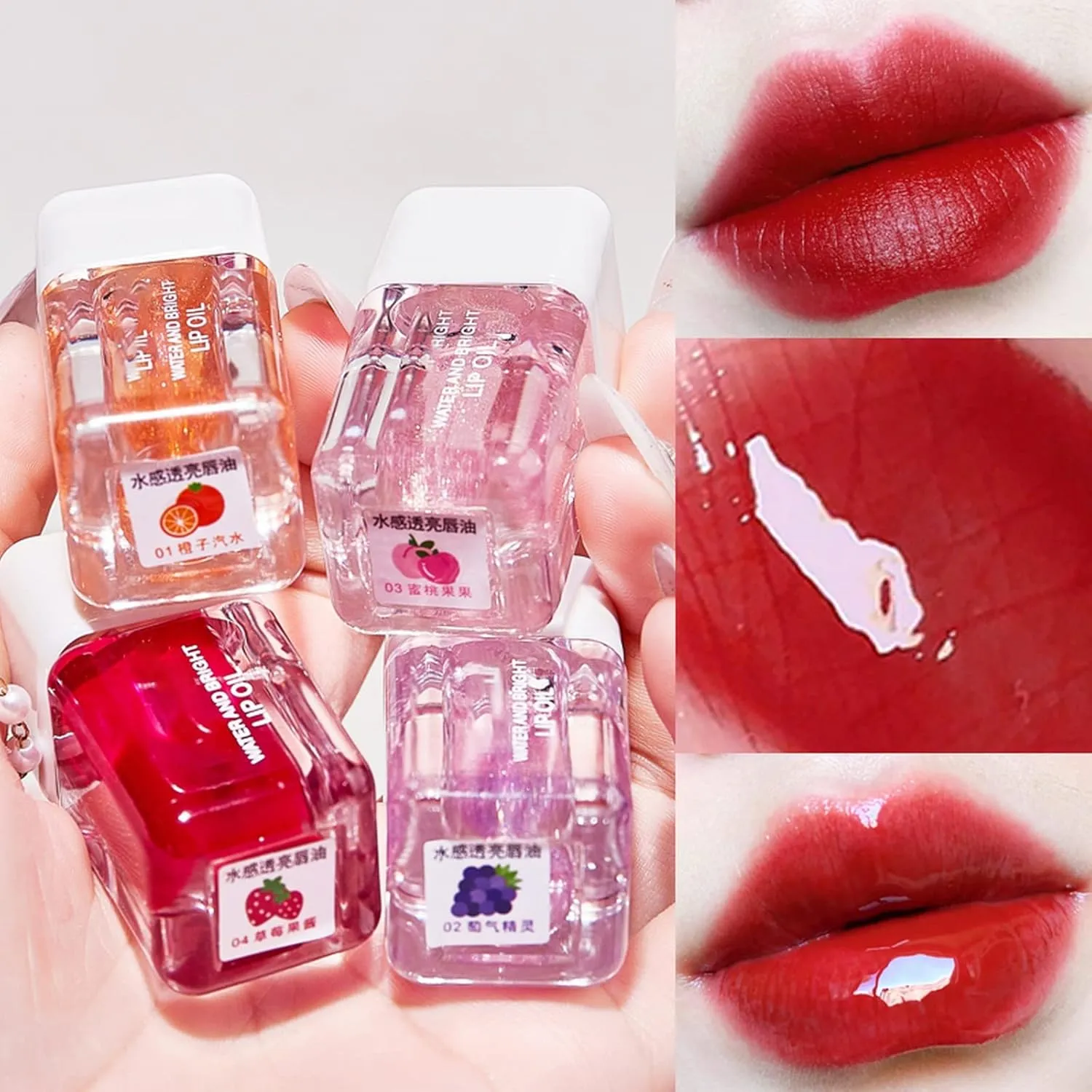 JOYO Tint Lip Glosses for Women Transparent Lip Oil Waterproof Cosmetics Long Lasting Shine Tinted Makeup Stuff Hydrating Lipstick (Strawberry jam, A)