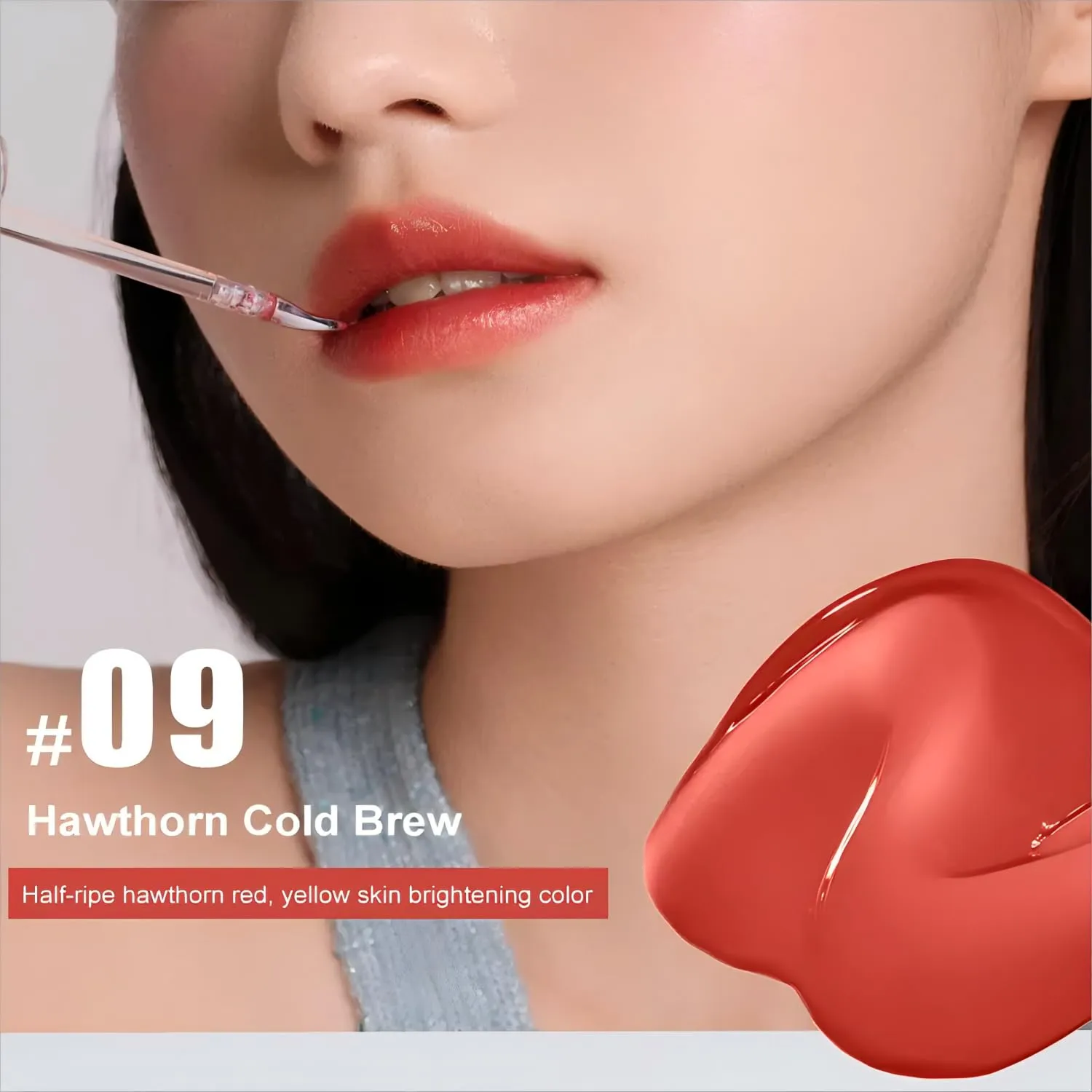 Judy Doll Ice Watery Lip Glossr Clear,Hydrating Lip Gloss,Moisturizing Nonstick Tinted Gloss Lip Oil (#09 Hawthorn Cold Brew, 2.4g)