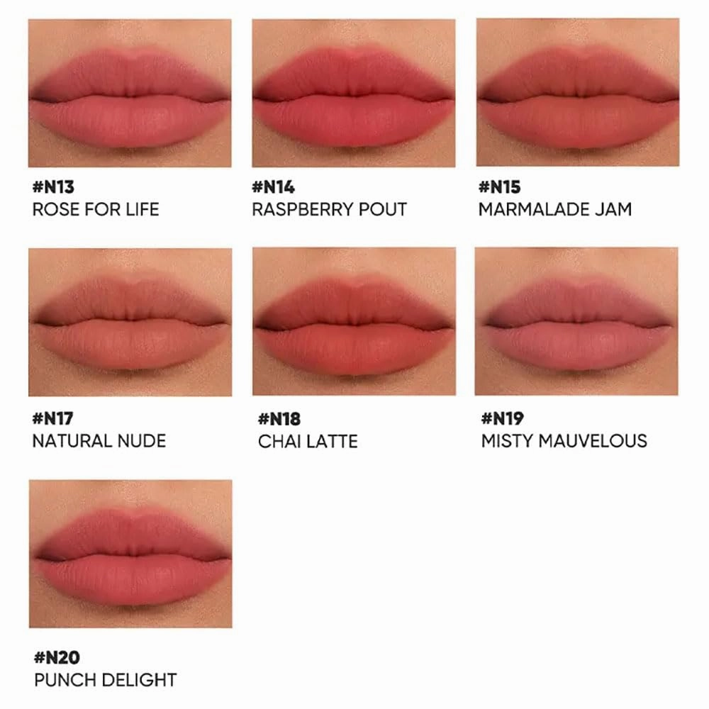 Judydollll Cushion Lip Powder Cream, Matte Air Cushion Lip Cream, Long Lasting Waterproof Lippie, Velvet Matte Lipstick (#N20)