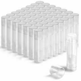 JuLand 100 Packs Empty Lip Balm Tubes Bulk Round BPA Free with Caps for DIY Lipstick homemade, 3/16 Oz (5.5 ml) Leak-Free Empty Lip Balm Containers, Clear