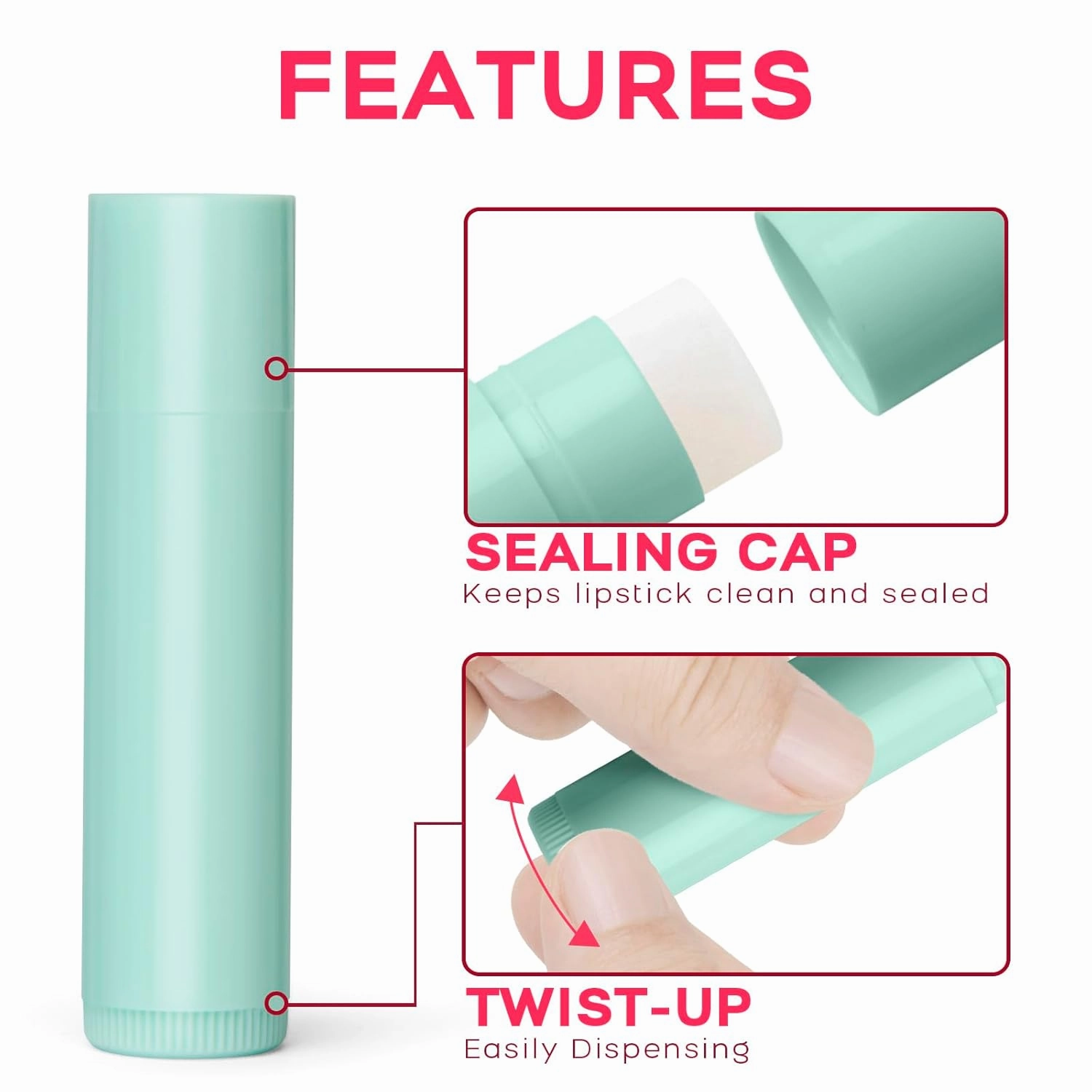JuLand 100 Packs Empty Lip Balm Tubes Bulk Round BPA Free with Caps for DIY Lipstick homemade, 3/16 Oz (5.5 ml) Leak-Free Empty Lip Balm Containers, Clear
