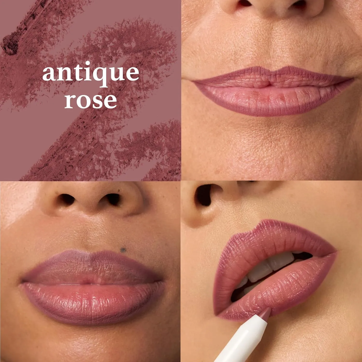 Julep The Perfect Pair 2pc Set It's Balm Tinted Lip Balm Vintage Mauve and With a Trace Retractable Creamy Long-Lasting Lip Liner, Antique Rose