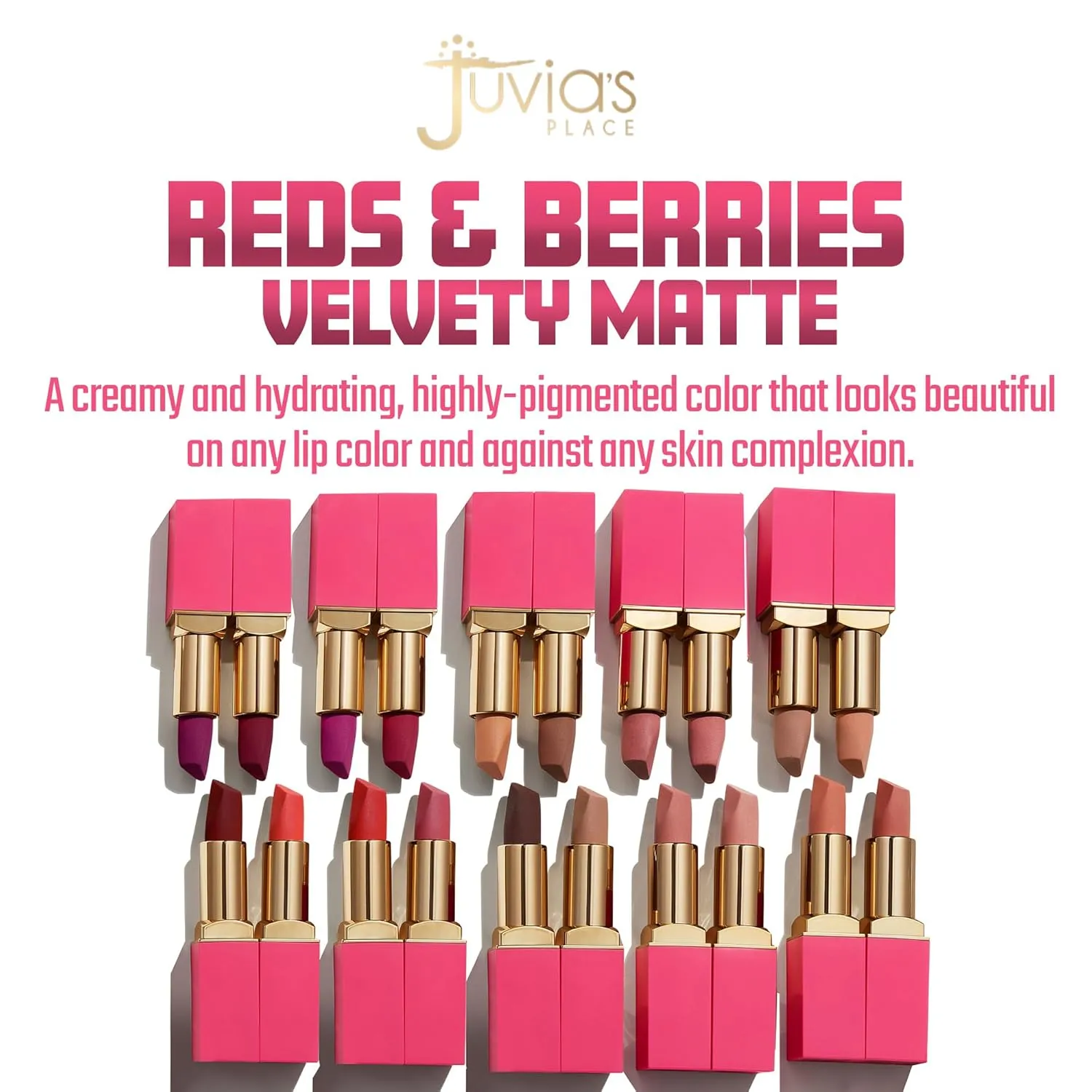 Juvia's Place Reds & Berries Velvety Matte Lipsticks The Deep Reds Fierce - Burgundy Red, Soft-Matte Lipstick, Hydrating, Highly Pigmented, Creamy, Smooth, and Long-Lasting