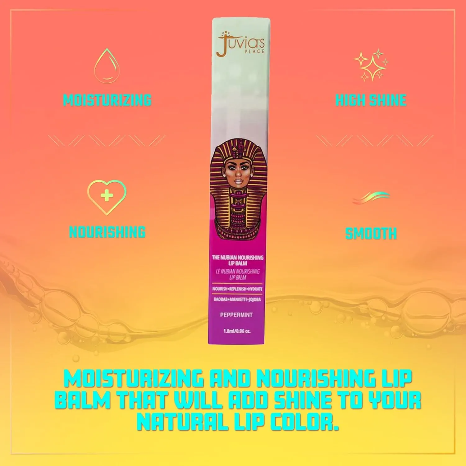 Juvia's Place The Nubian Nourishing Lip Balm | Peppermint – Moisturizing Lip Chap, Long-Lasting Hydration with Baobab, Manketti, Sunflower and Jojoba Oils, Vegan & Cruelty-Free - 0.6oz