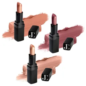 Juwel Cosmetics Frosted Finish Lipstick, Pack of 3 Lip Gloss in Bubbly, Cosmo & Gilded Shades, Matte Lipstick Contains Shea Butter, Grapeseed & Avocado Oils