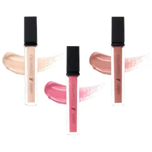 Juwel Cosmetics Luminizing Lip Gloss, Pack of 3 Lip Gloss in Cheeky, Tease & Tempted Shades, Tinted Gloss for Dry Lips, Made from Beeswax, Castor Oil and Vitamin E