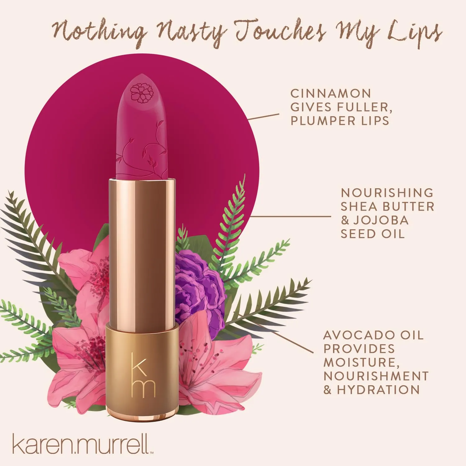 Karen Murrell - Natural Lip Stick 07 Fuchsia Shock - Pink Lipstick - Matte Finish, 100% Natural Ingredients, Moisturizes & Hydrates Lips - Paraben & Cruelty Free