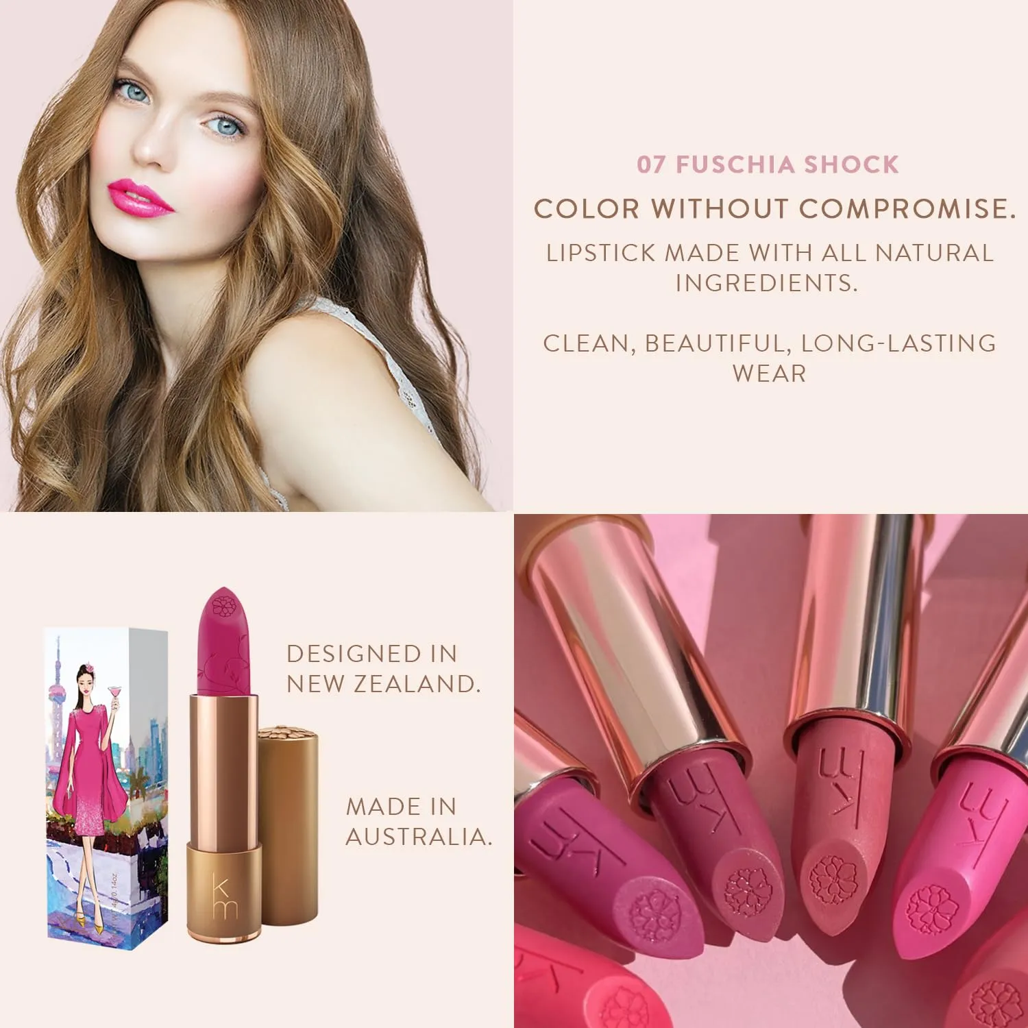 Karen Murrell - Natural Lip Stick 07 Fuchsia Shock - Pink Lipstick - Matte Finish, 100% Natural Ingredients, Moisturizes & Hydrates Lips - Paraben & Cruelty Free