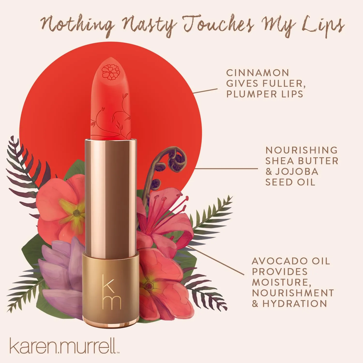 Karen Murrell - Natural Lip Stick 08 Coral Dawn - Red Lipstick - Matte Finish, 100% Natural Ingredients, Moisturizes & Hydrates Lips - Paraben & Cruelty Free