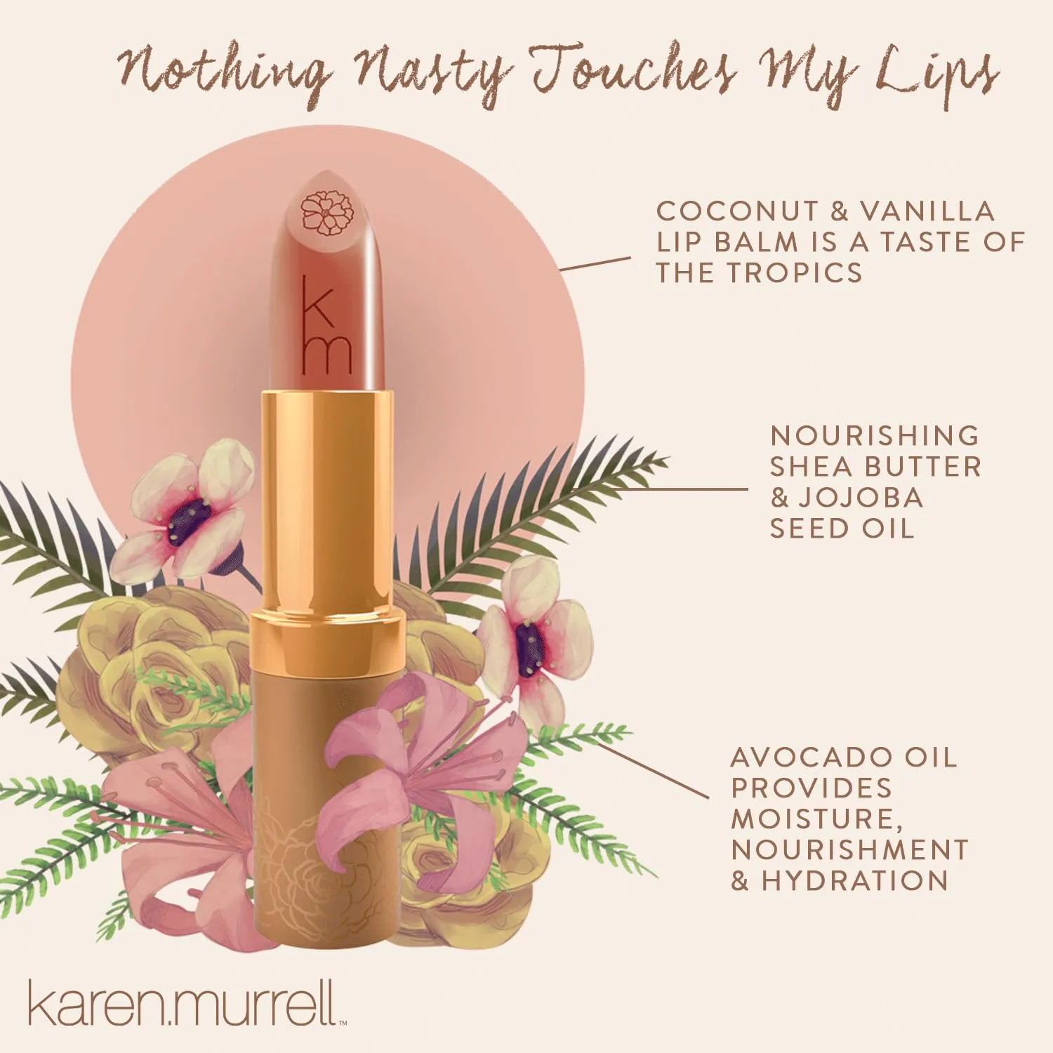 Karen Murrell Natural Lipstick - Lip Tint 45 Coconut Infusion - Sheer Buildable to Glossy Lip Tint - 100% Natural Ingredients, Moisturizes & Hydrates Lips - Paraben & Cruelty Free