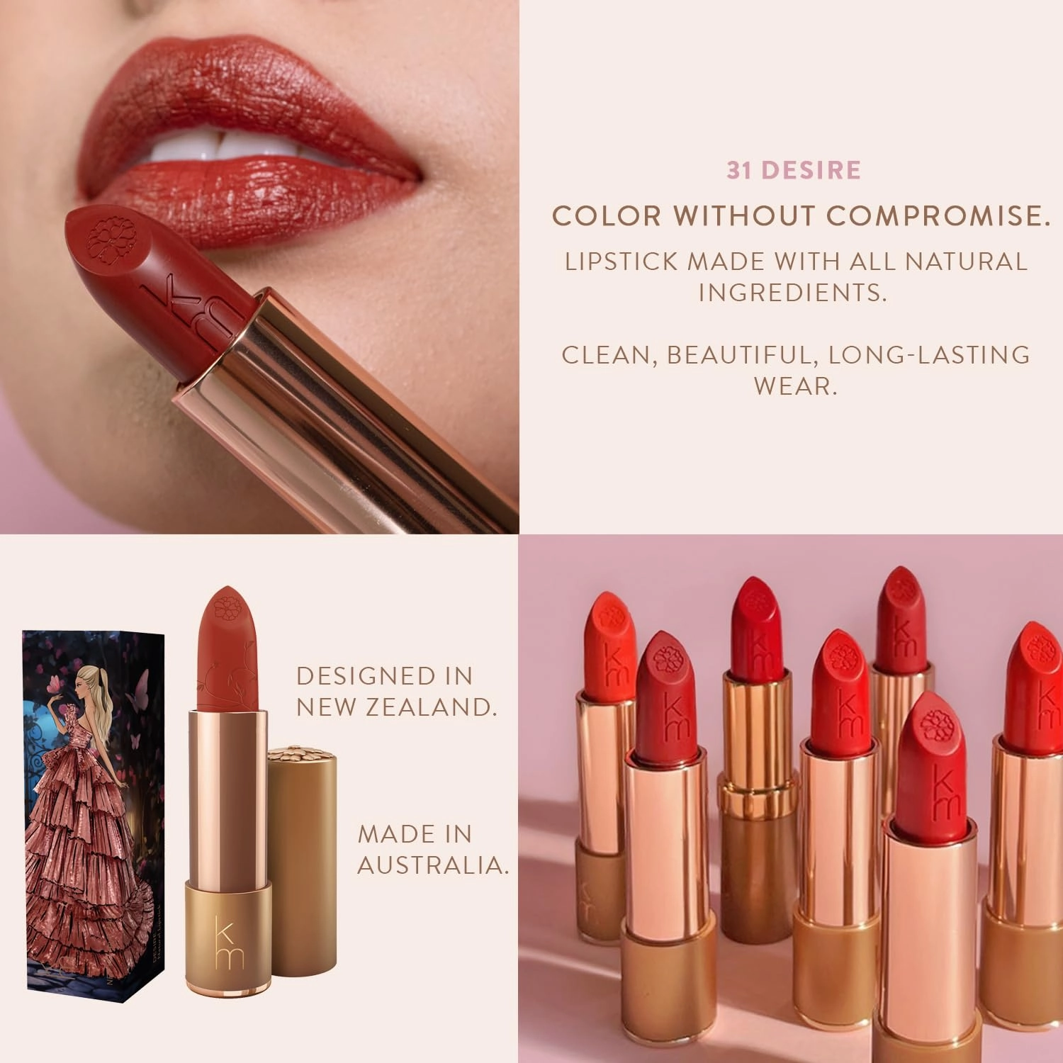 Karen Murrell - Natural Lip Stick - Lipstick 31 Desire - Brown Lipstick - Matte Finish, 100% Natural Ingredients, Moisturizes & Hydrates Lips - Paraben & Cruelty Free