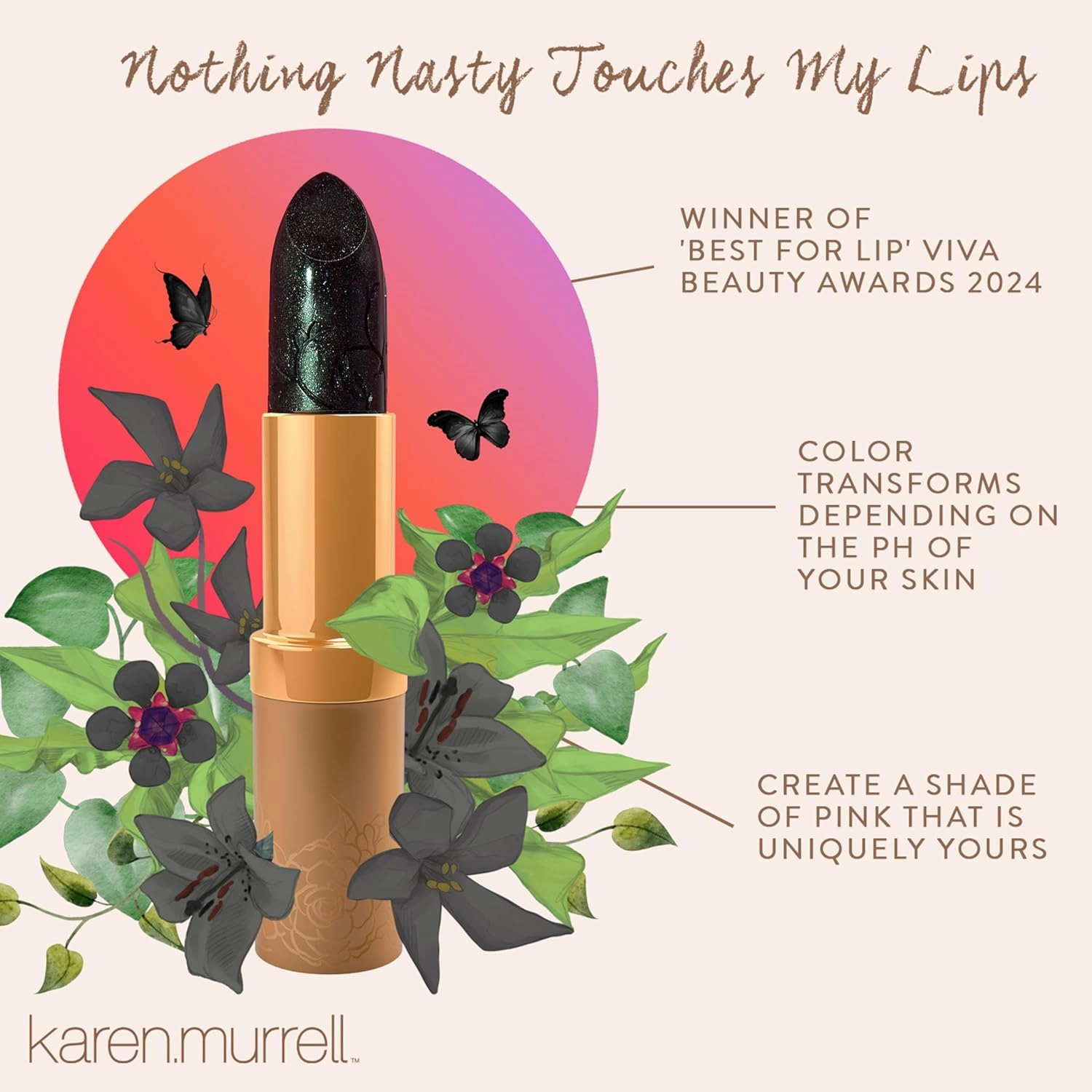 Karen Murrell Color Changing Lipstick – Night Moves – pH-Activated, 100% Natural Lip Tint for Healthy, Beautiful Lips