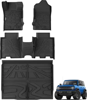 KARPAL Floor Mats Fit for 2021-2025 Ford Bronco 4 Door (Not for Sport), All Weather TPE Protection Custom Fit Floor Liners, 1st & 2nd Row & Trunk Mat Full Set Car Mats
