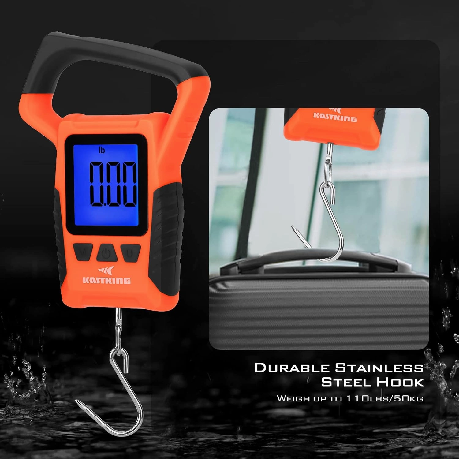 KastKing Fish Scale, WideView Floating Waterproof Digital Scale, 2.5” Large LCD Display, 110lb Capacity, Multi-Mode Pound/Ounces & Kilograms, Stores up to 9 Weights, Fishing Gifts for Men