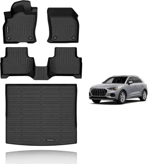 KELCSEECS All Weather Floor Mats & Cargo Liner Custom Fit for Audi Q3 2025 2024 2023 2022 2021 2020 2019 Car Mats Automotive Cargo Mat Floor Liners Trunk Mat Q3 Floor Mats Trunk Liner Black