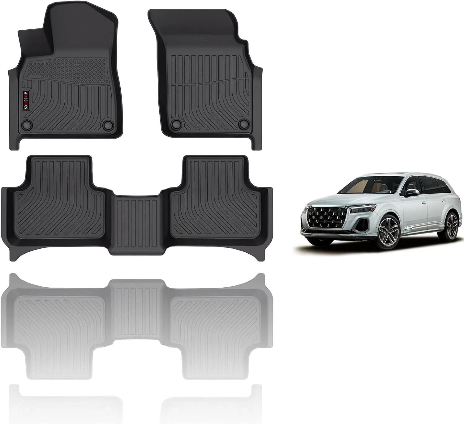 KELCSEECS All Weather Floor Mats Fit for Q7/SQ7 2025 2024-2020 & Q8/SQ8 2025 2024-2019 Car Mats TPE Floor Liners Custom for Q7 and Q8 Front & 2nd Rear Row Accessories