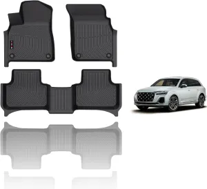 KELCSEECS All Weather Floor Mats Fit for Q7/SQ7 2025 2024-2020 & Q8/SQ8 2025 2024-2019 Car Mats TPE Floor Liners Custom for Q7 and Q8 Front & 2nd Rear Row Accessories