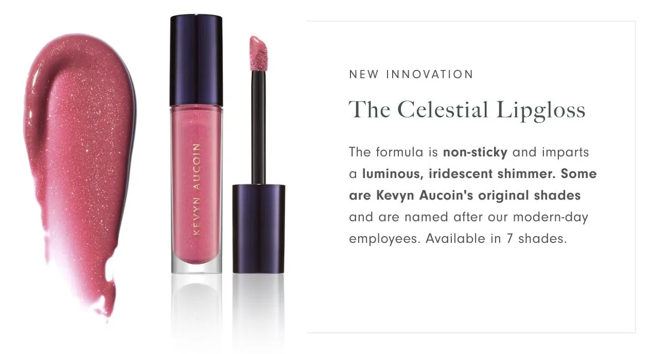 Kevyn Aucoin Celestial Lip Gloss, Stacy (shimmery mauve pink): Light reflecting shine & sheer. Precision makeup artist applicator. Hydrating, non-stick formula. Multi-dimensional 3D plumping effect.