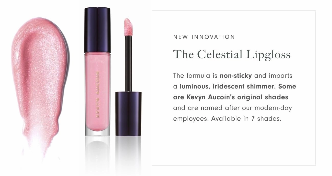 Kevyn Aucoin Celestial Lip Gloss, Yuwen (iridescent soft pink): Light reflecting shine & sheer. Precision makeup artist applicator. Hydrating, non-stick formula. Multi-dimensional 3D plumping effect.