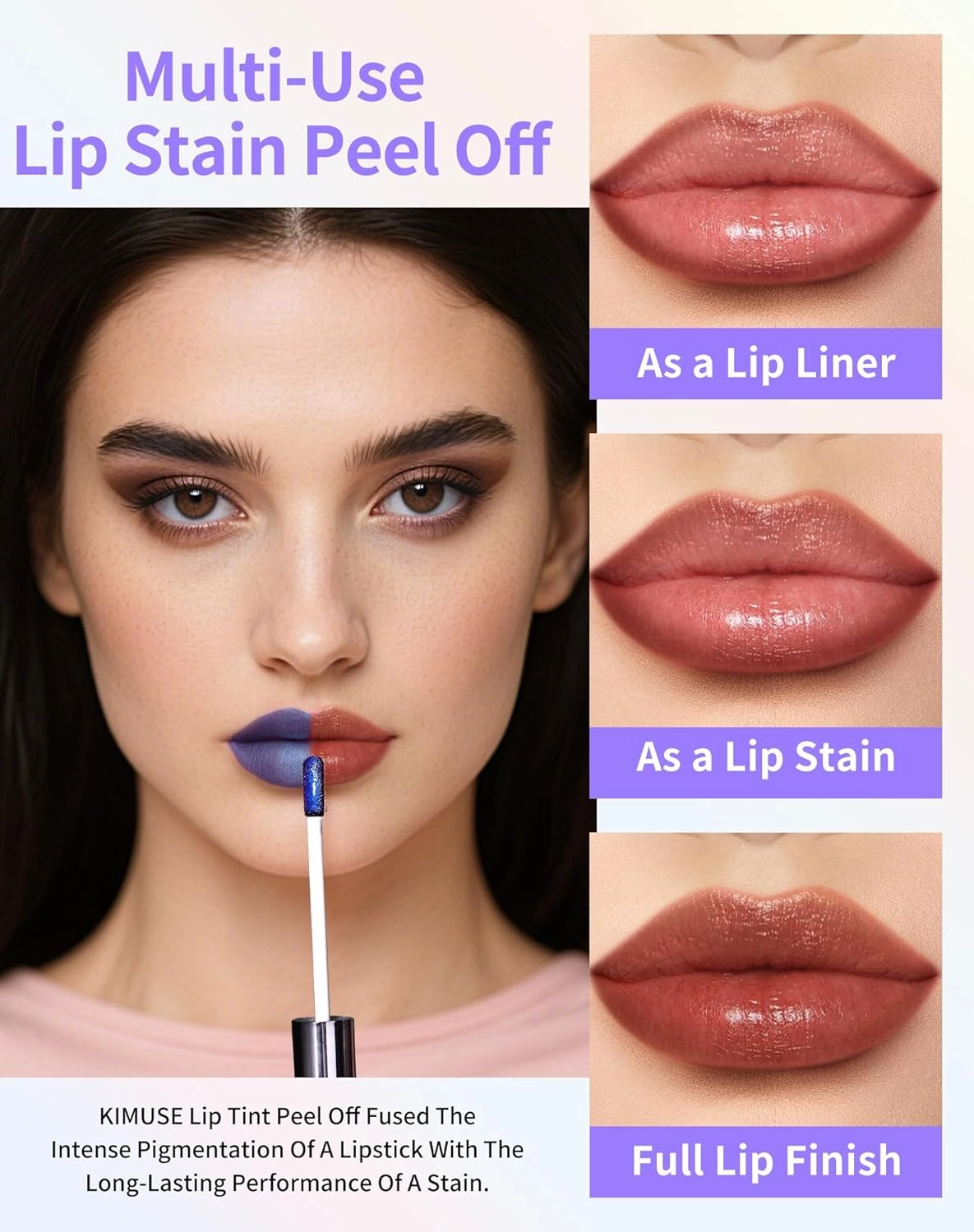 KIMUSE Lip Stain Masque, Lip Stain Peel Off Long-Lasting, Hydrating & Smudge-Proof Lip Color with Highly Pigmentation, Natural Matte Finish Peel Off Lipstains, Vegan Formula