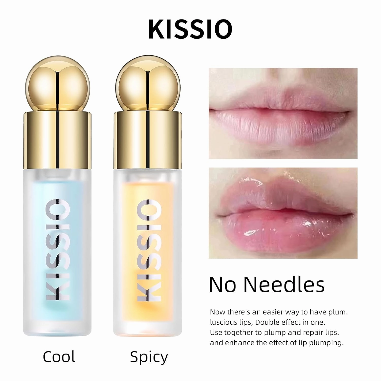 KISSIO Plumping Lip Gloss,Plumping,Moisturize and Elasticity,Lip Plumper and Lip Care for Day and Night Use,with Ginger,Peppermint and Jojoba Oil,Clear,10 ml