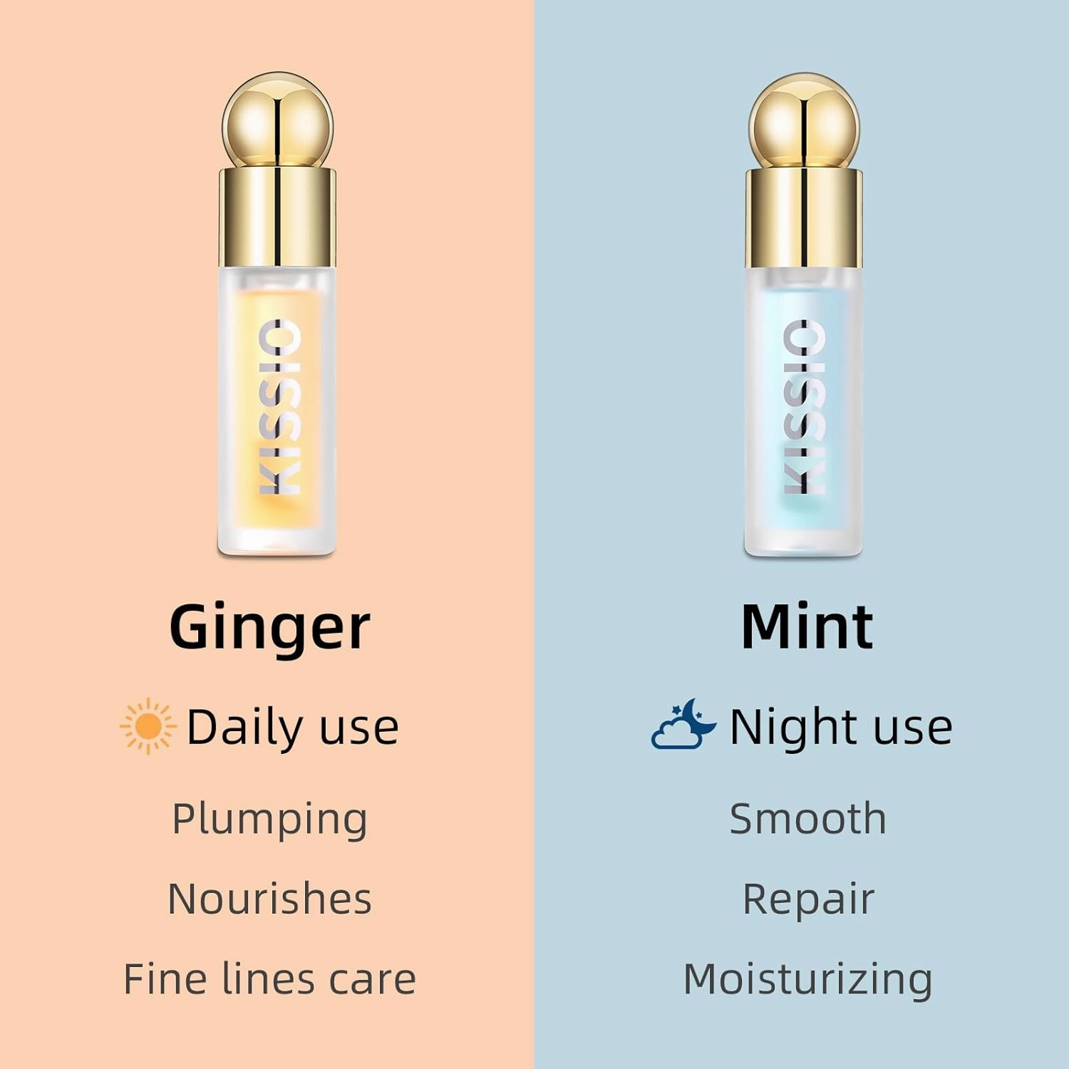 KISSIO Plumping Lip Gloss,Plumping,Moisturize and Elasticity,Lip Plumper and Lip Care for Day and Night Use,with Ginger,Peppermint and Jojoba Oil,Clear,10 ml