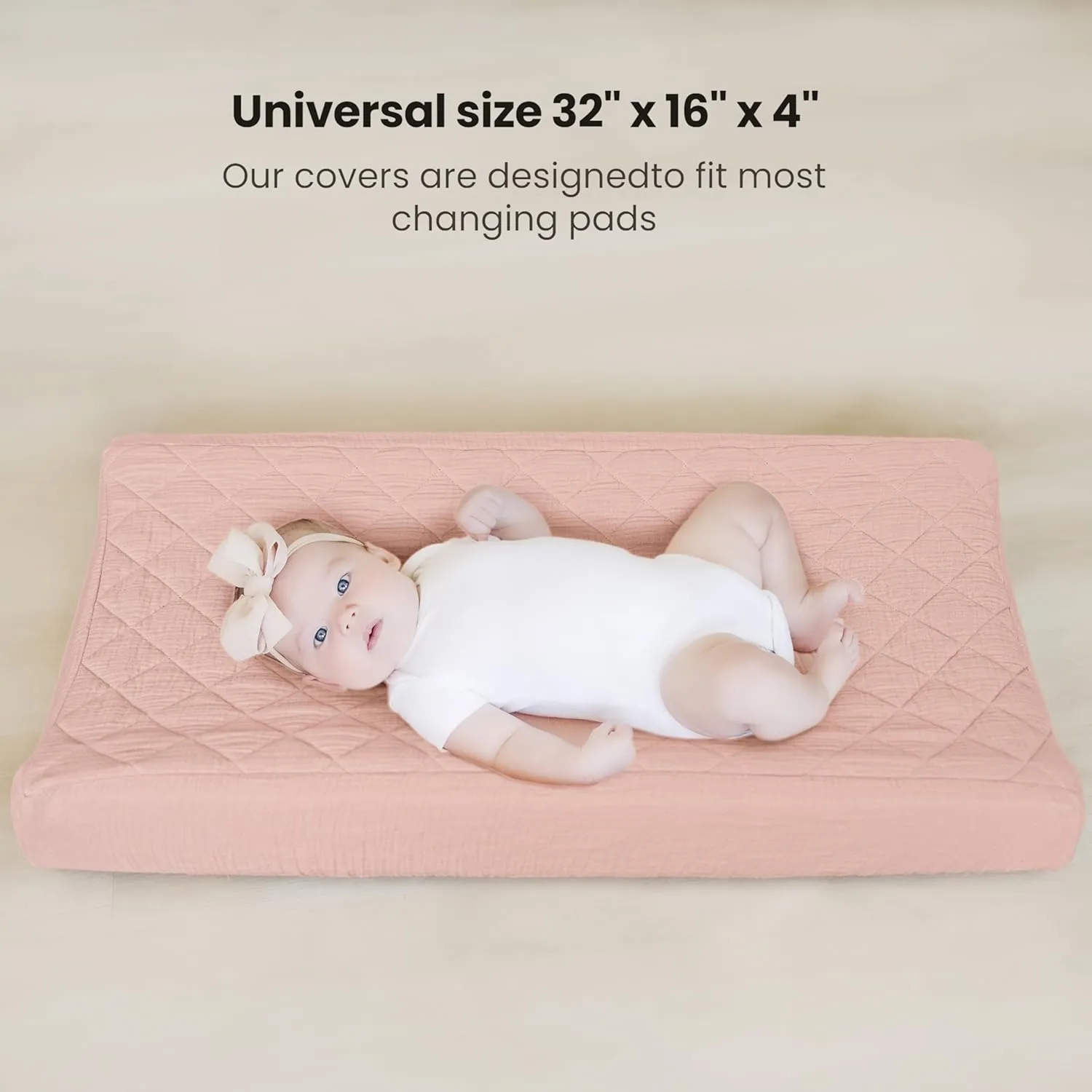 Konssy Waterproof Muslin Changing Pad Cover 2 Pack, Quilted Cotton Fitted Diaper Chang Table Cover, Soft Changing Pad Sheets for Girls Boys (Pink, Cream)