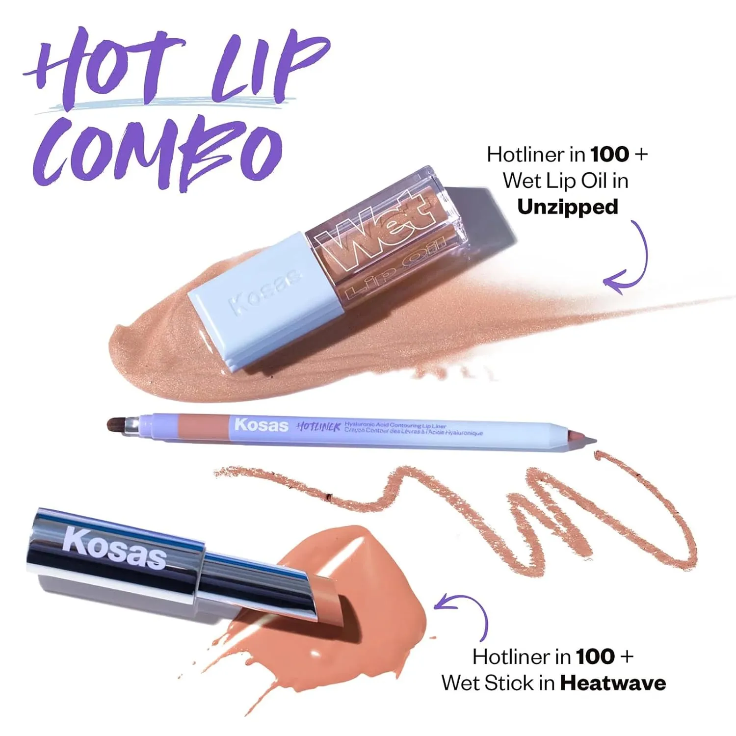Kosas Hotliner Retractable Lip Liner Pencil with Built-In Brush & Sharpener - Easy Contouring, Hydrating, Long-Lasting - Pigmented Creamy Texture for Plumping Lips - Hyaluronic Acid & Konjac -100