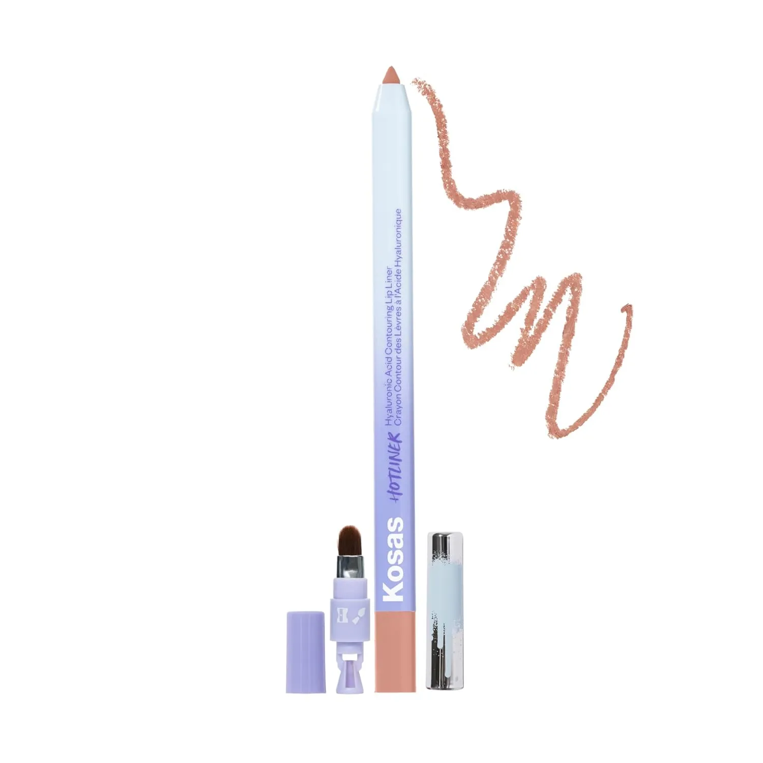 Kosas Hotliner Retractable Lip Liner Pencil with Built-In Brush & Sharpener - Easy Contouring, Hydrating, Long-Lasting - Pigmented Creamy Texture for Plumping Lips - Hyaluronic Acid & Konjac -100