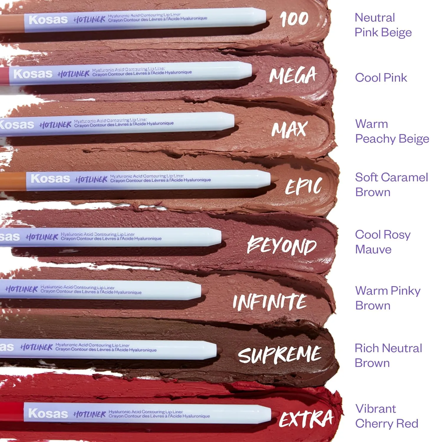 Kosas Hotliner Retractable Lip Liner Pencil with Built-In Brush & Sharpener - Easy Contouring, Hydrating, Long-Lasting - Pigmented Creamy Texture for Plumping Lips - Hyaluronic Acid & Konjac - Max