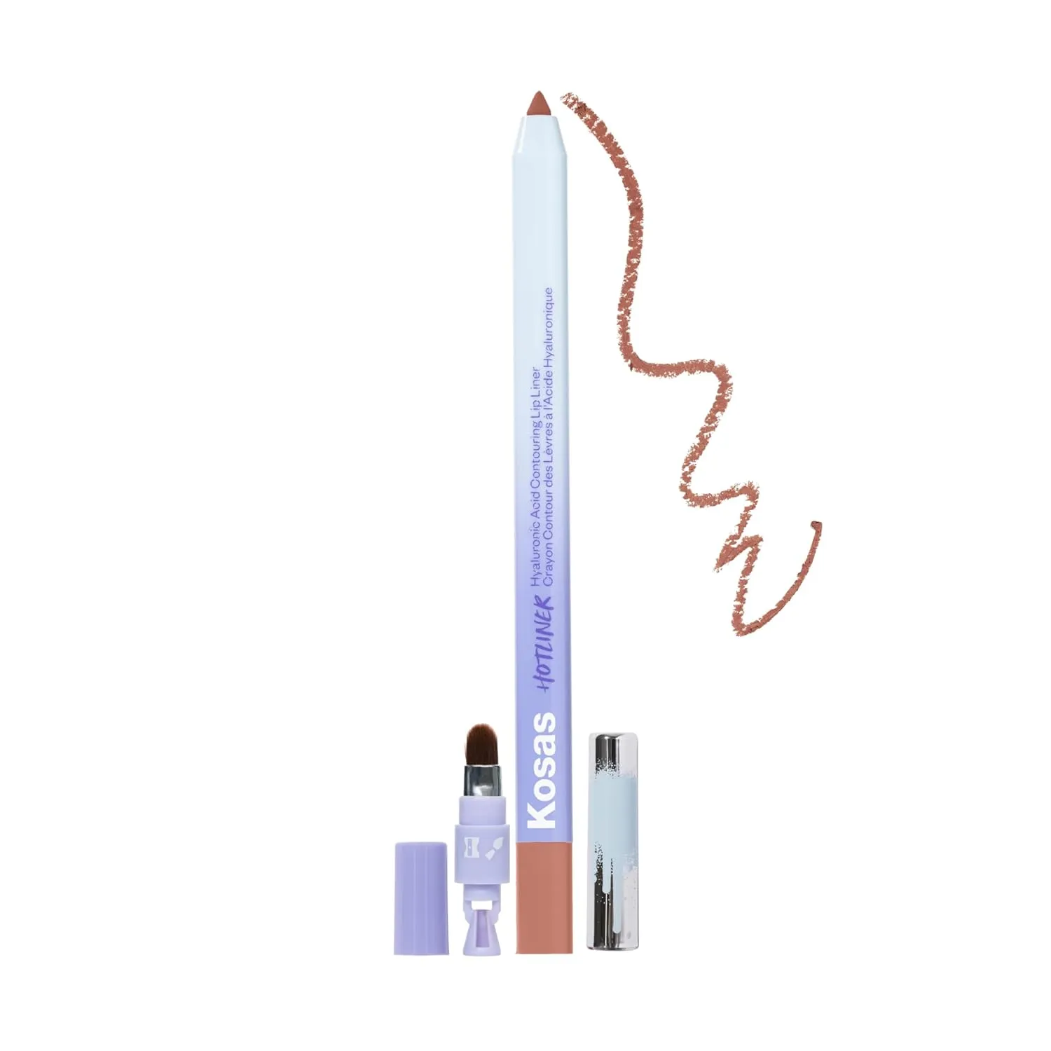 Kosas Hotliner Retractable Lip Liner Pencil with Built-In Brush & Sharpener - Easy Contouring, Hydrating, Long-Lasting - Pigmented Creamy Texture for Plumping Lips - Hyaluronic Acid & Konjac - Max