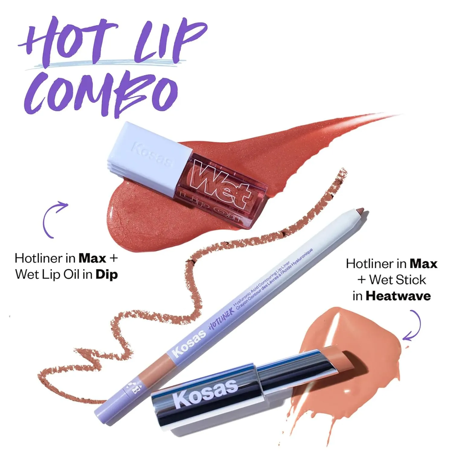 Kosas Hotliner Retractable Lip Liner Pencil with Built-In Brush & Sharpener - Easy Contouring, Hydrating, Long-Lasting - Pigmented Creamy Texture for Plumping Lips - Hyaluronic Acid & Konjac - Max