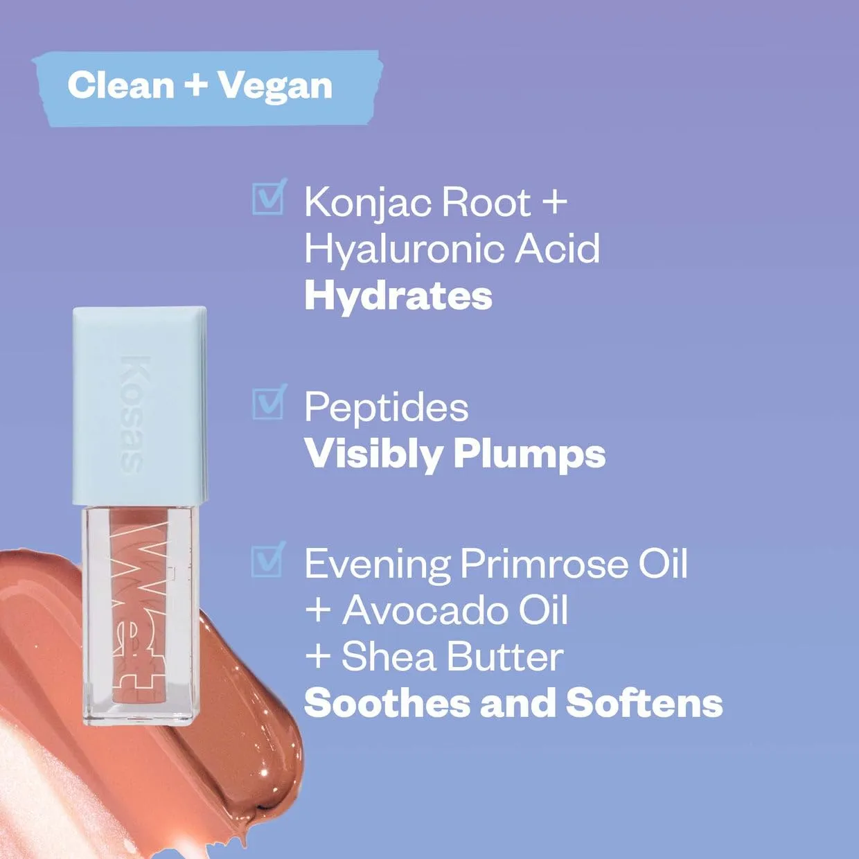 Kosas Wet Lip Oil Gloss - Hydrating Lip Plumping Treatment with Hyaluronic Acid & Peptides, Non-Sticky Finish (Dip)