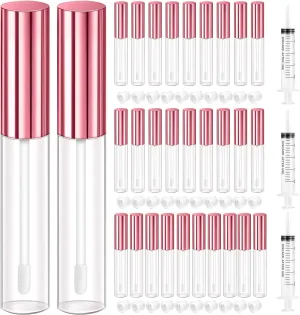 KPX 30 Pcs lip Gloss Tube Containers Bulk Wand 10ml Empty Clear Pink Lip Oil Tubes Refillable Lip Balm Bottles with Rubber Insert for DIY Makeup Such as Lip Samples, Homemade Lip Balm(Pink)