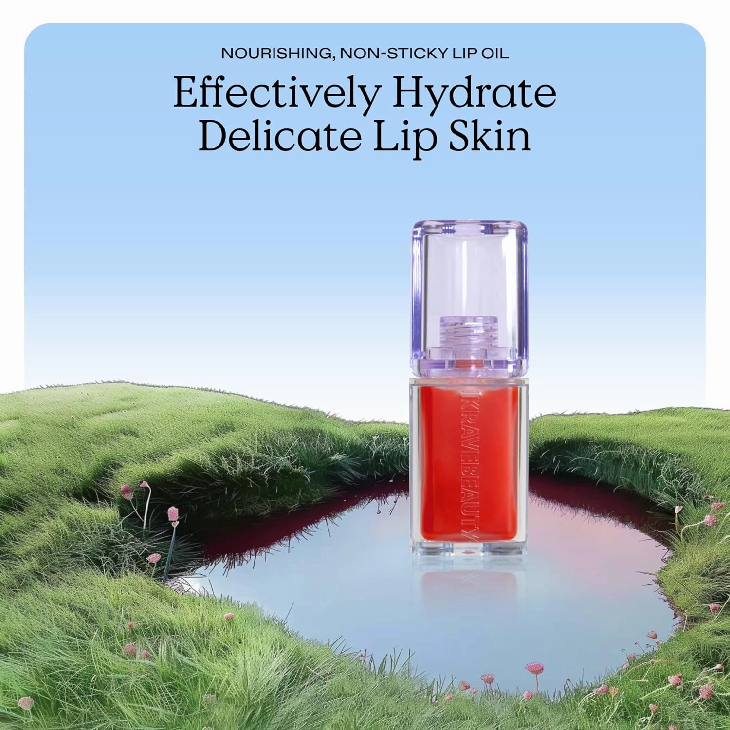 KraveBeauty Plumptuous Lip Jelly 0.24 fl oz, Antioxidant-rich Lip Oil with a Sheer & Buildable Tint, Non Sticky Formula For Fuller Looking Lips, Vegan & Cruelty Free, Iced Persimmon