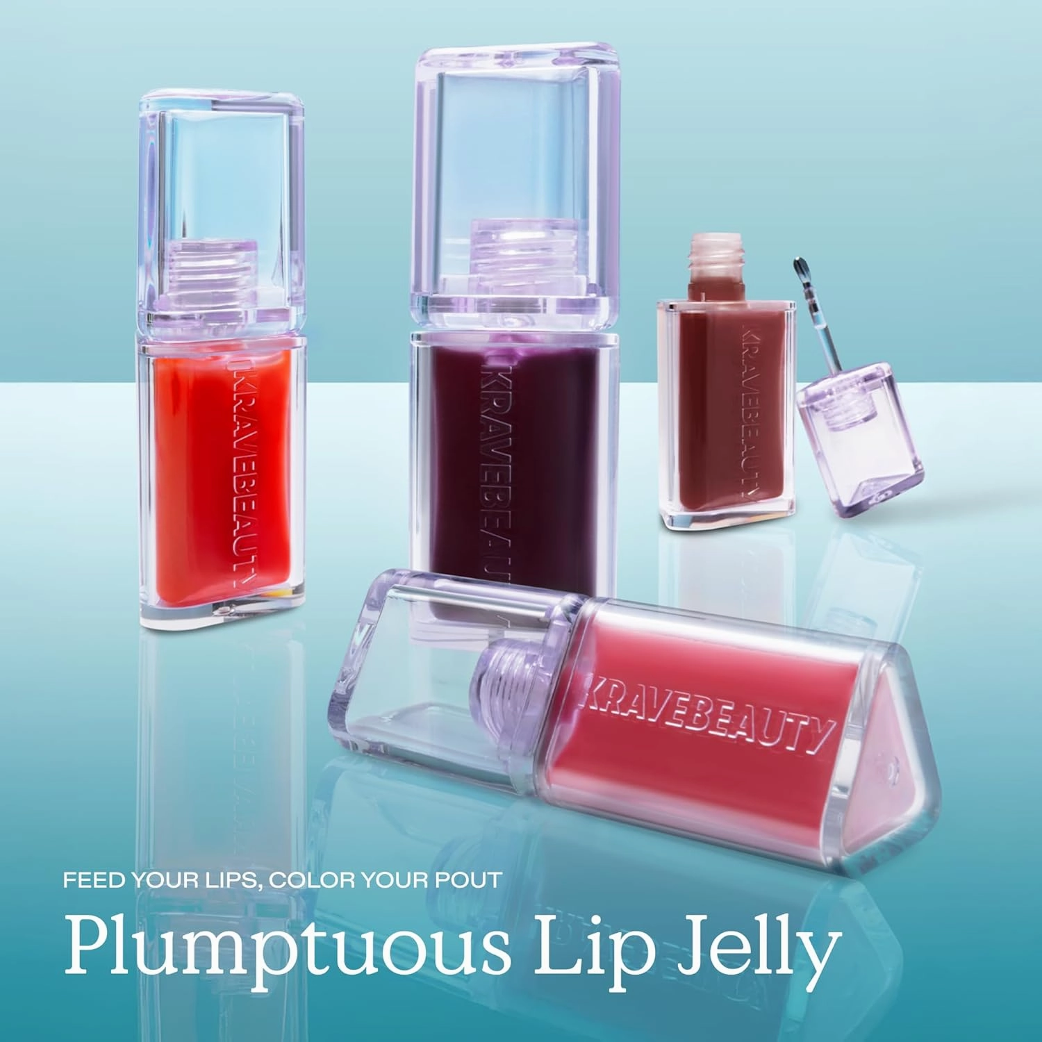 KraveBeauty Plumptuous Lip Jelly 0.24 fl oz, Antioxidant-rich Lip Oil with a Sheer & Buildable Tint, Non Sticky Formula For Fuller Looking Lips, Vegan & Cruelty Free, Iced Persimmon