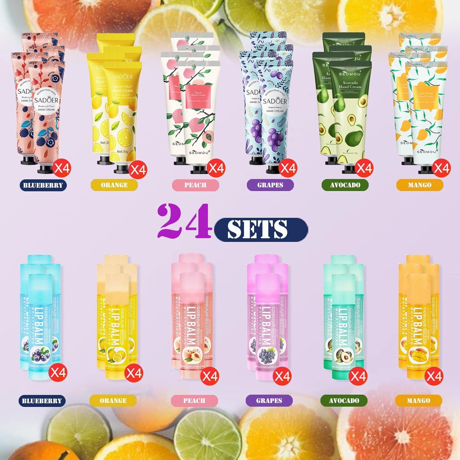KWOLYKIM 24 Sets Hand Cream and Lip Balm Travel Size Bulk Set Thank You Christmas Gift Set for Coworkers Women Men with Makeup BagThank You Card Bridal Shower Favors Stocking Stuffers for Guests