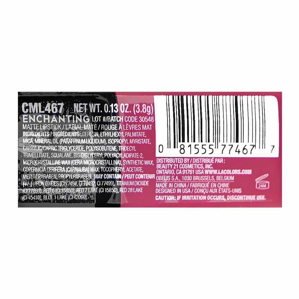 L.A. Colors Matte Lipstick, 3.8g, CML467 Enchanting