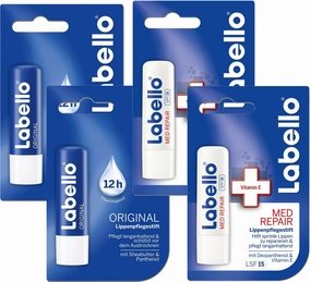 Labello 2x Classic Care, 2x Med Protection Lip Balm Bundle