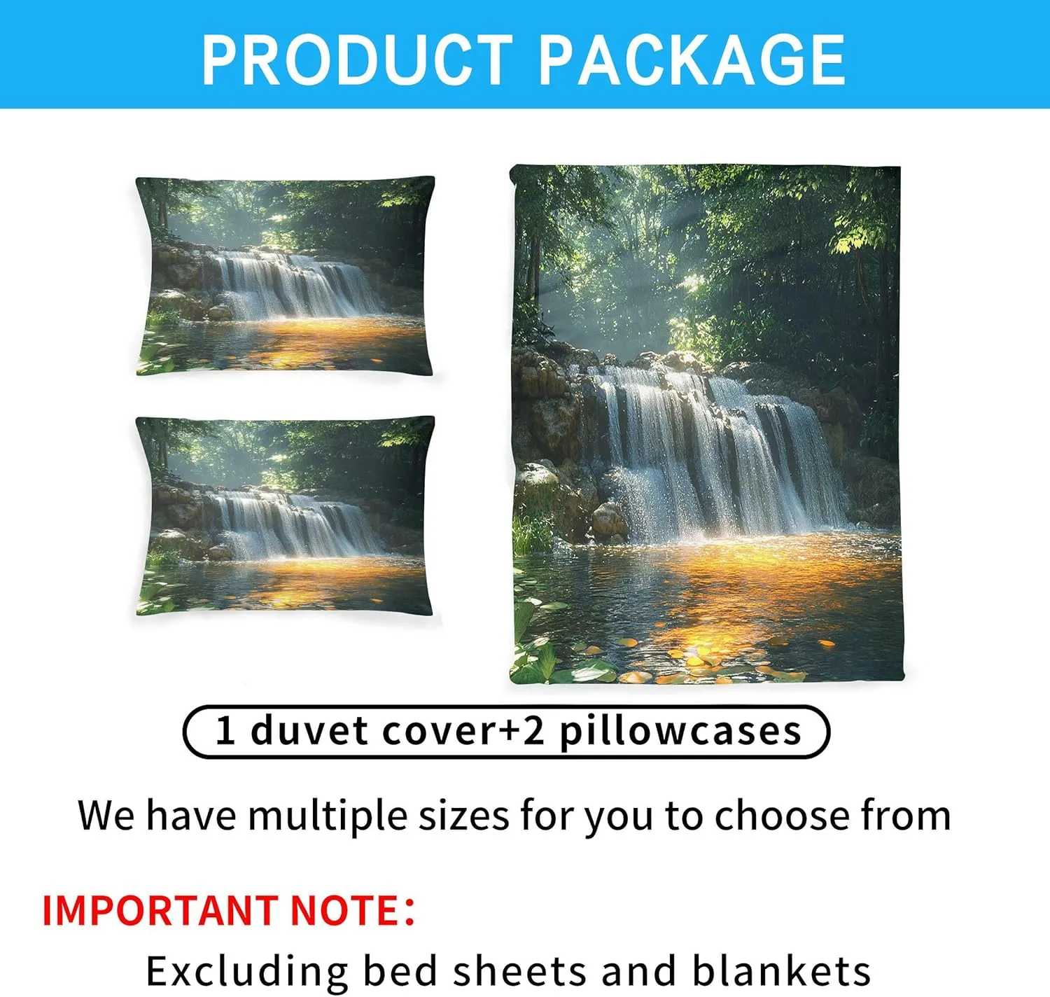 Landscape Duvet Cover Sets Twin Size Sunshine Stream Jungle Bedding Polyester Fabric Soft Bedroom Quilt Set Suitable for Teenagers Quilt Sets Contains Two Pillowcases Without Filling
