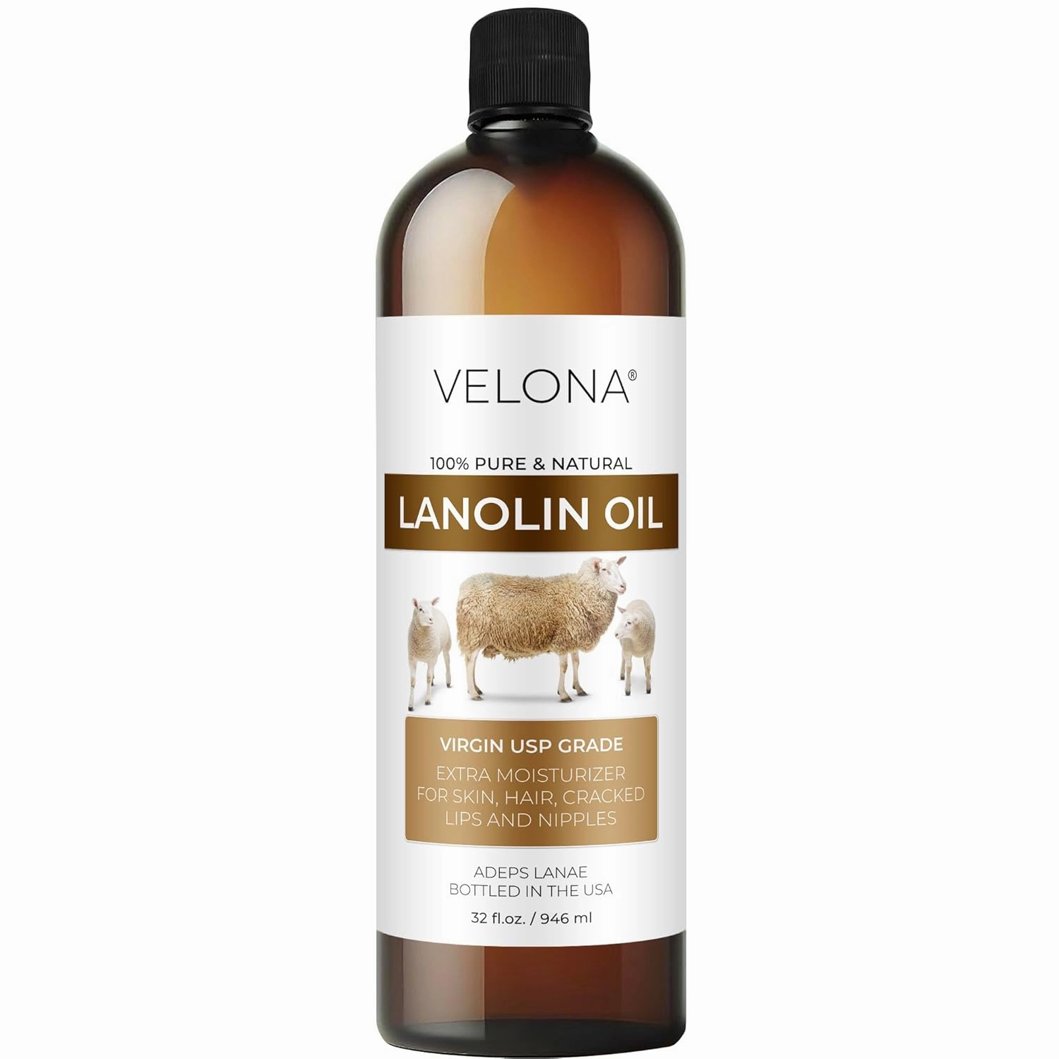 Lanolin Oil USP Grade by Velona - 32 fl oz | 100% Pure and Natural Carrier Oil | Refined, Cold Pressed | Skin, Hair, Body & Face Moisturizing | Use Today - Enjoy Results