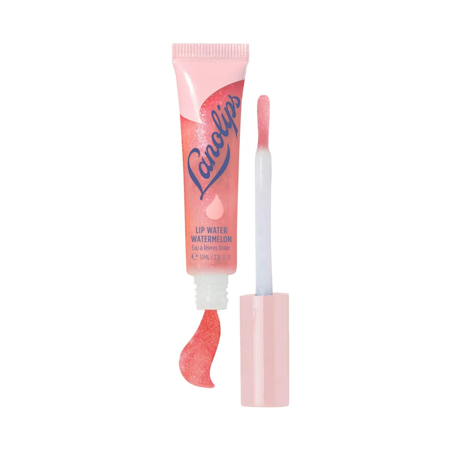 Lanolips Lanolin Lip Water Watermelon - Clear Gloss Serum - Hyaluronic Acid Lip Balm and Shimmer for a Hydrated Glow - Lanolin Oil Moisturizer for Dry, Cracked Skin (10ml / 0.34 fl oz)