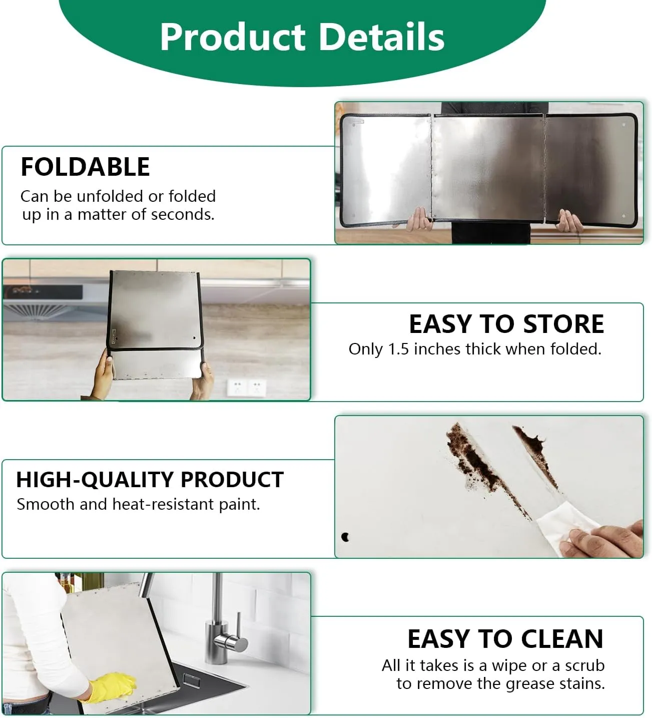 Large 3 Sided Splatter Guard for Frying Stove Top,Oil Splash Guard Cooking for Stove,Non Stick Foldable Splatter Screen for Stove Top (Silver)