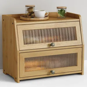 Large Bread Box for Kitchen Countertop, Double Layer Breadbox for Homemade Loaf Bread, Farmhouse Bread Storage Container Bin for Kitchen Counter Pantry Cupboard (Natural Bamboo)